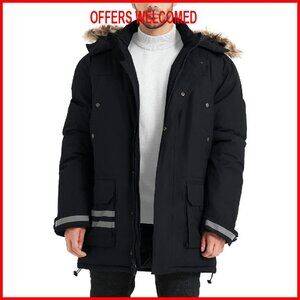 Men's Winter Jacket Reflective Water Resistant Hooded Work Utility Coat